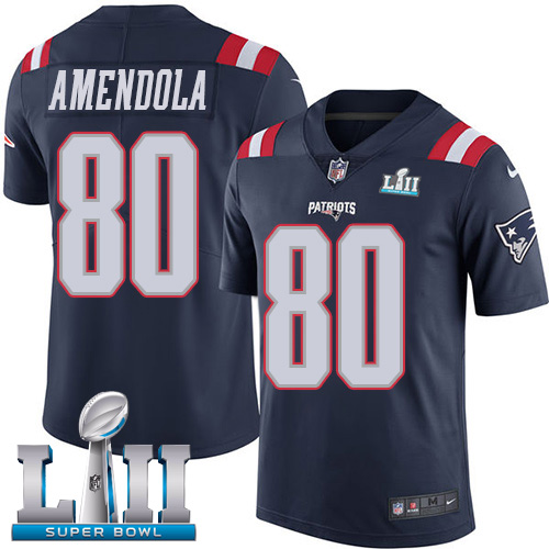 Nike Patriots #80 Danny Amendola Navy Blue Super Bowl LII Men's Stitched NFL Limited Rush Jersey - Click Image to Close